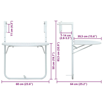 vidaXL Hanging Balcony Table White 60x64x83.5 cm Plastic Rattan Look