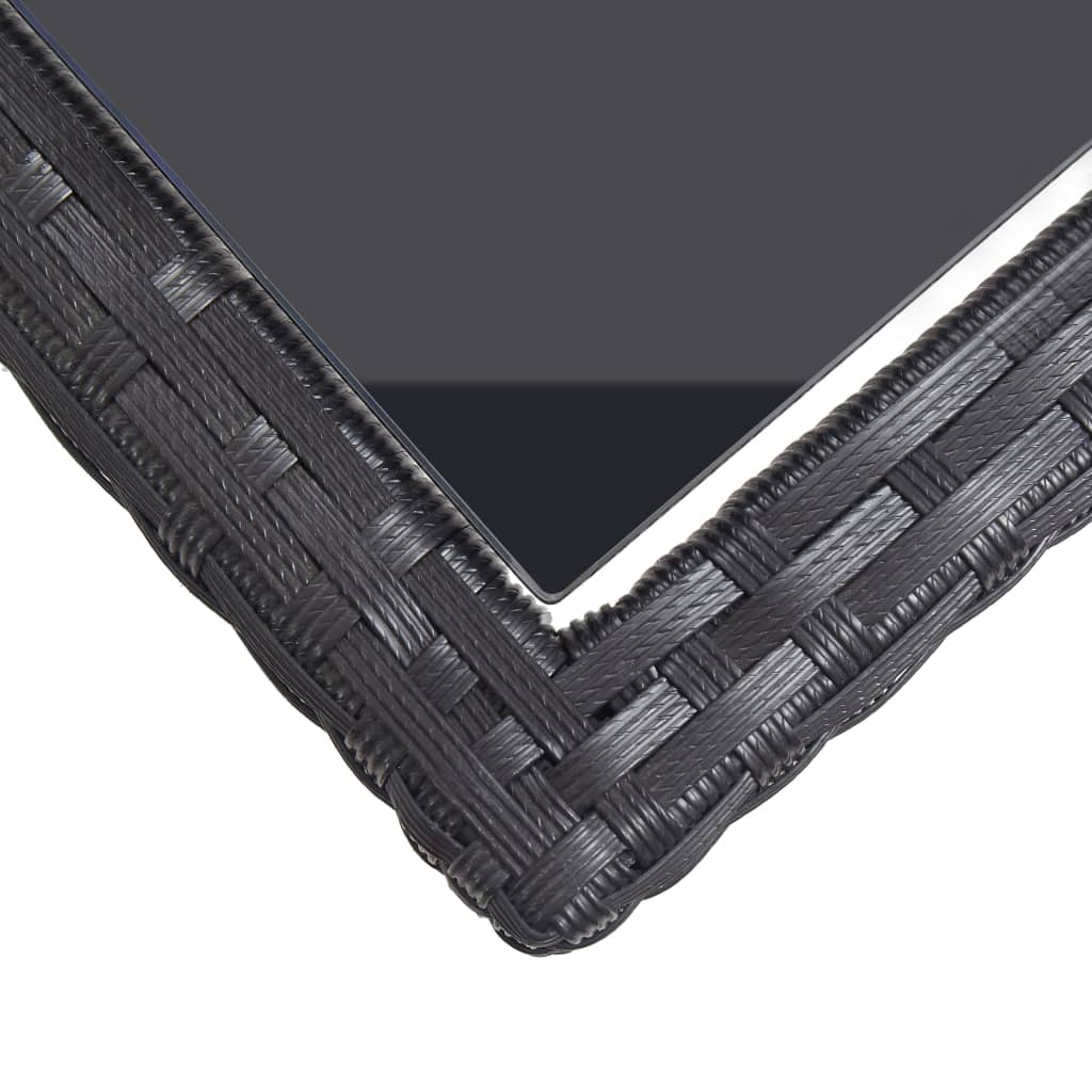 vidaXL Garden Table Black 110x53x72 cm Glass and Poly Rattan