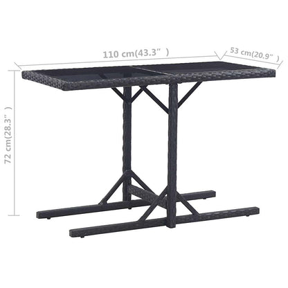 46452 vidaXL Garden Table Black 110x53x72 cm Glass and Poly Rattan