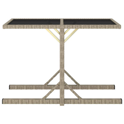 46454 vidaXL Garden Table Beige 110x53x72 cm Glass and Poly Rattan