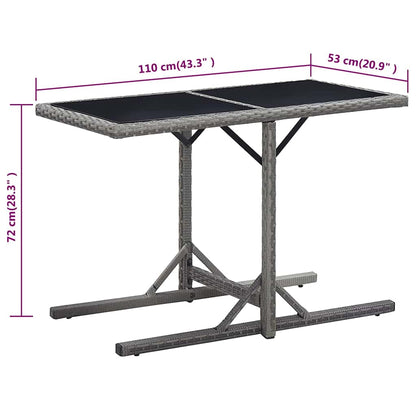 46455 vidaXL Garden Table Anthracite 110x53x72 cm Glass and Poly Rattan