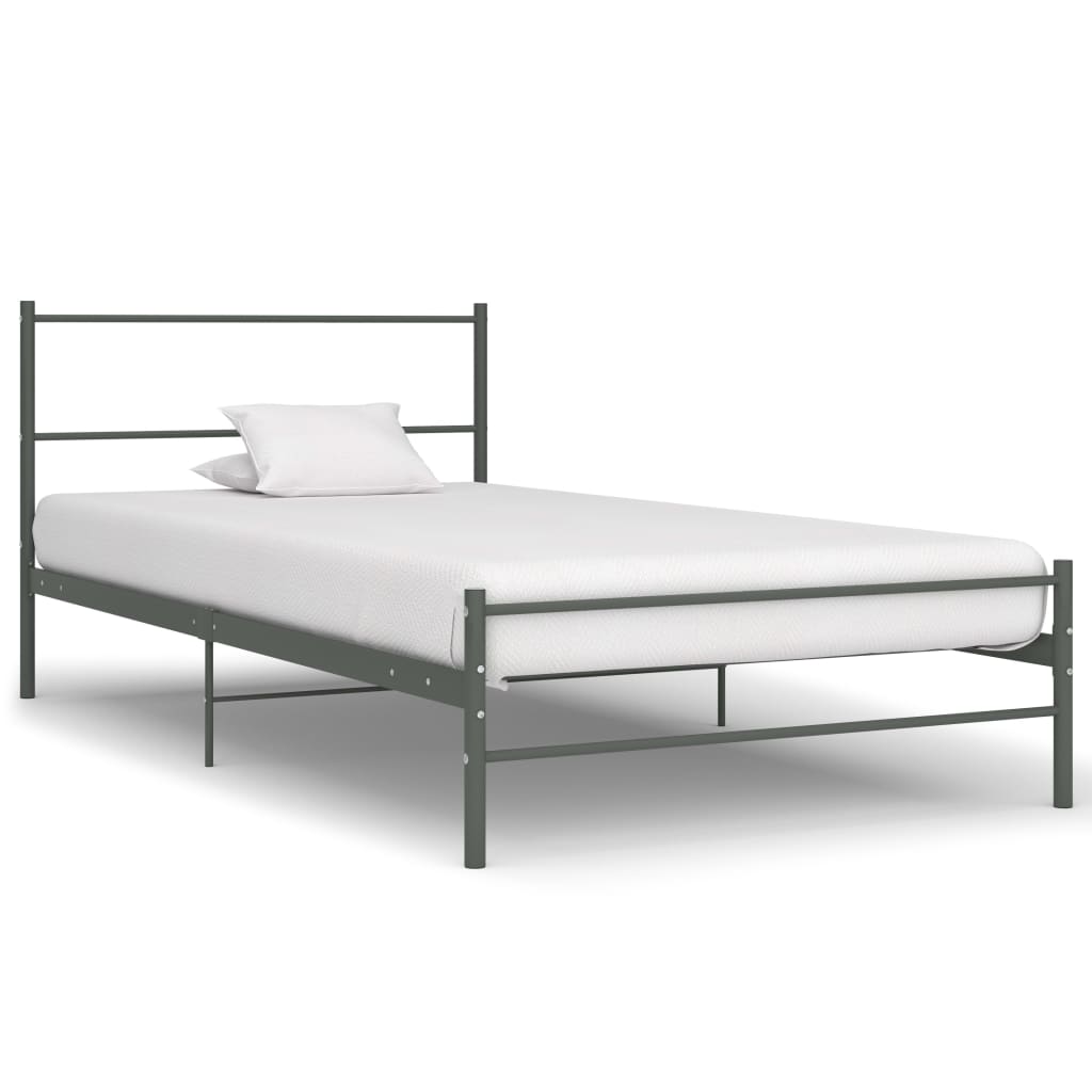 vidaXL Bed Frame | Grey | Metal | Single | Sturdy | Bed Frame | Rectangular