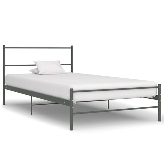 vidaXL Bed Frame | Grey | Metal | Single | Sturdy | Bed Frame | Rectangular