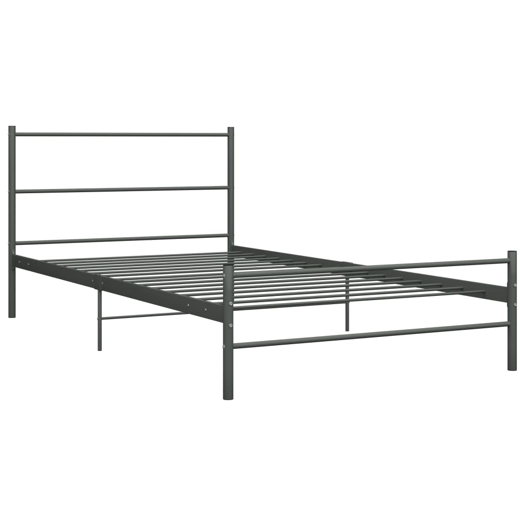 vidaXL Bed Frame | Grey | Metal | Single | Sturdy | Bed Frame | Rectangular