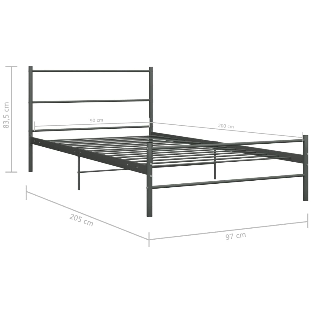 vidaXL Bed Frame | Grey | Metal | Single | Sturdy | Bed Frame | Rectangular