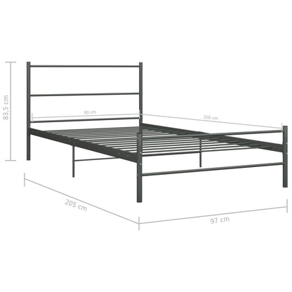 vidaXL Bed Frame | Grey | Metal | Single | Sturdy | Bed Frame | Rectangular