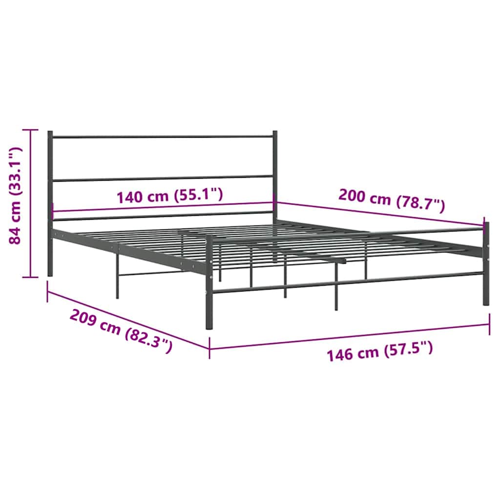 vidaXL Bed Frame without Mattress Grey Metal 140x200 cm