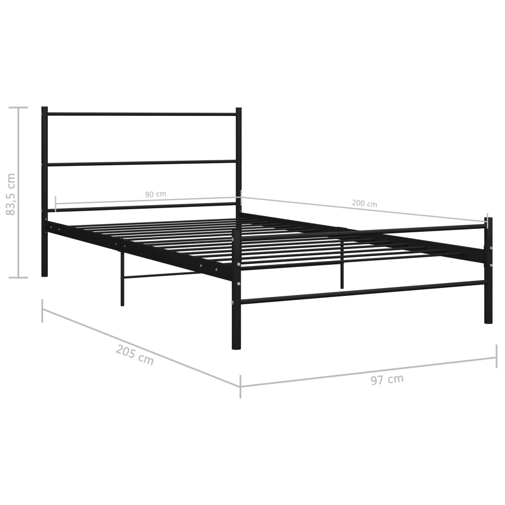vidaXL Bed Frame | Black | Metal | Single | Durable | Bed Frame | Rectangular