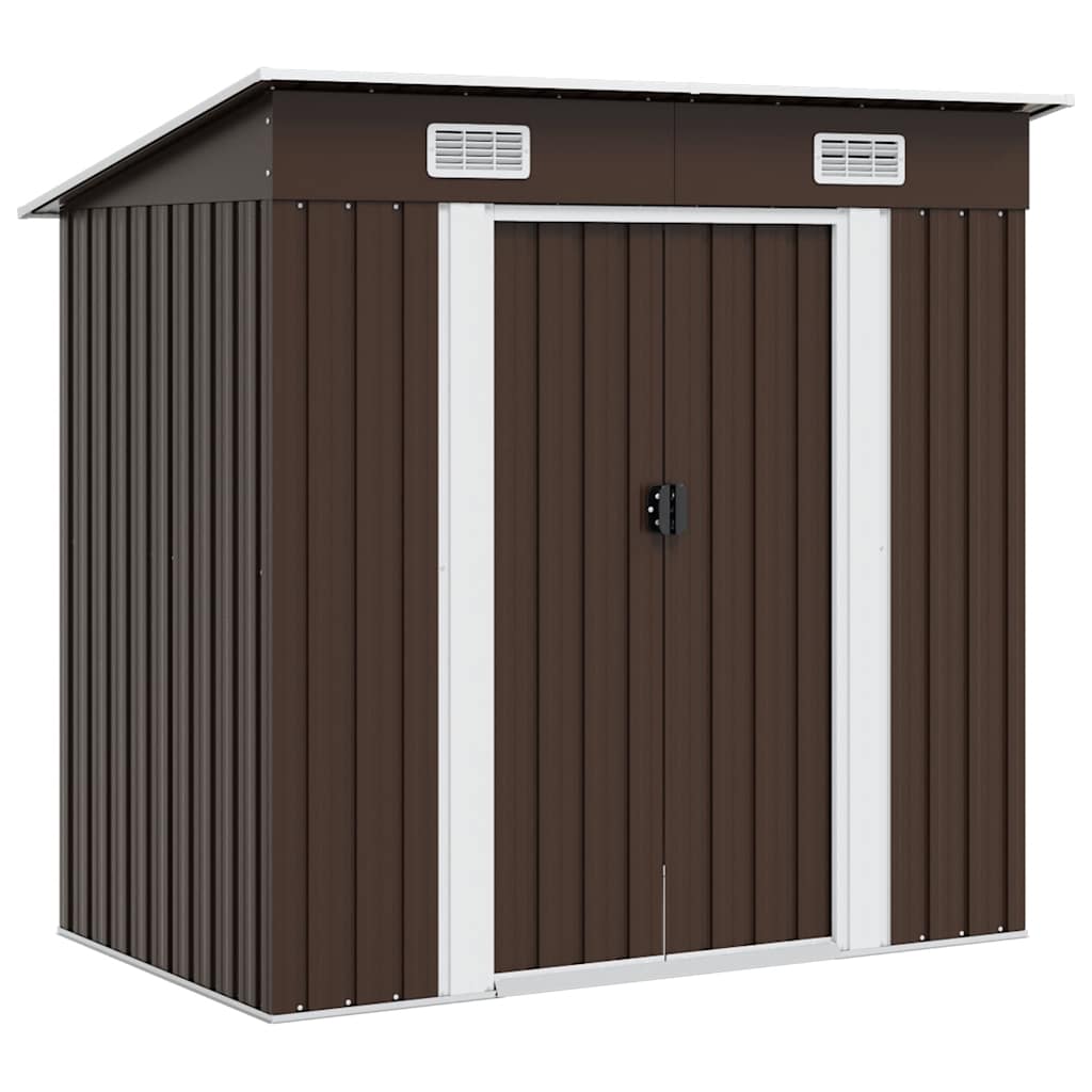 vidaXL Garden Shed | Brown | Galvanised Steel | 194x121x181 cm