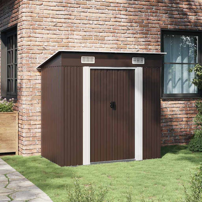 vidaXL Garden Shed | Brown | Galvanised Steel | 194x121x181 cm