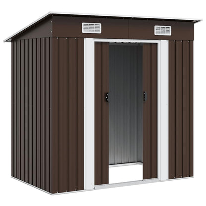 vidaXL Garden Shed | Brown | Galvanised Steel | 194x121x181 cm