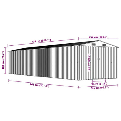 vidaXL Garden Shed Green 257x779x181 cm Galvanised steel