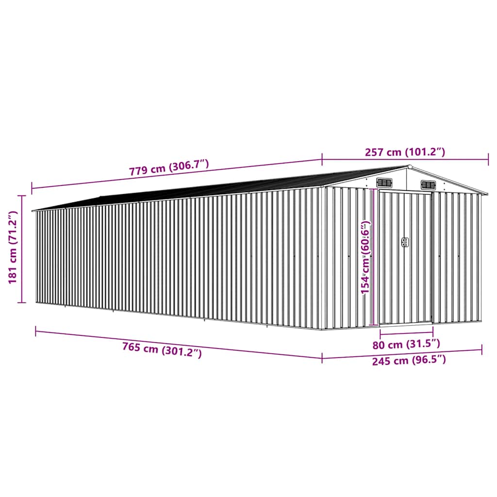 vidaXL Garden Shed Grey 257x779x181 cm Galvanised steel