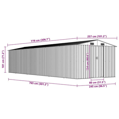 47033 vidaXL Garden Shed Grey 257x779x181 cm Galvanised steel