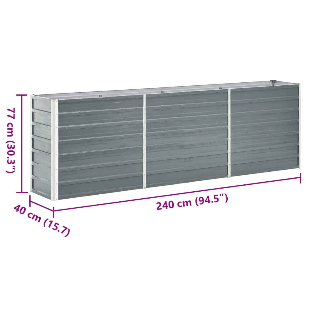 vidaXL Garden Raised Bed Galvanised Steel 240x40x77 cm Grey