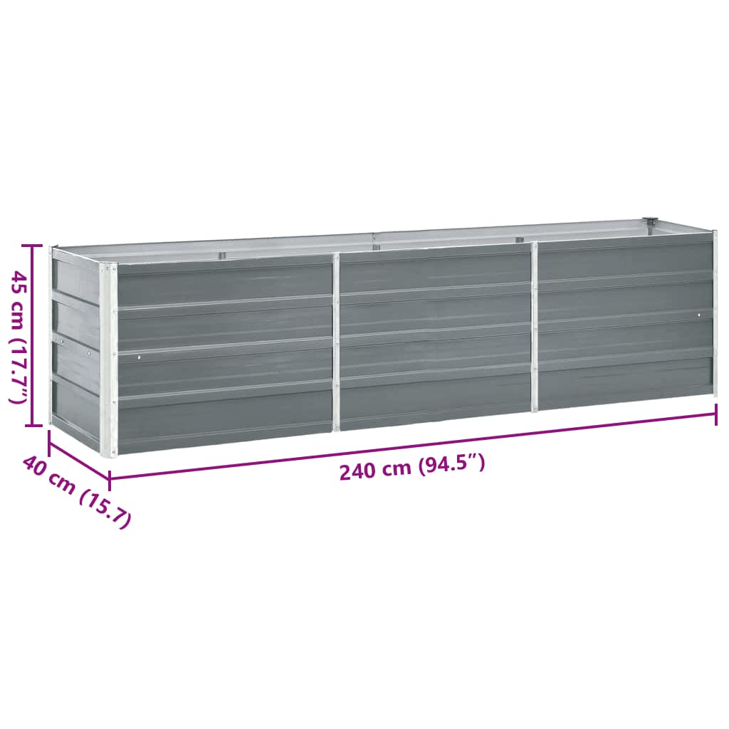 vidaXL Garden Raised Bed Galvanised Steel 240x40x45 cm Grey