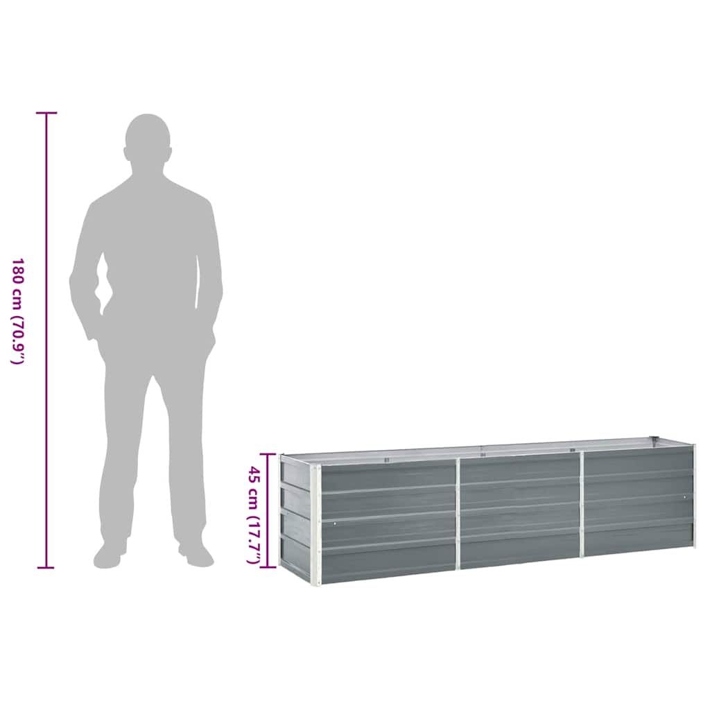 vidaXL Garden Raised Bed Galvanised Steel 240x40x45 cm Grey
