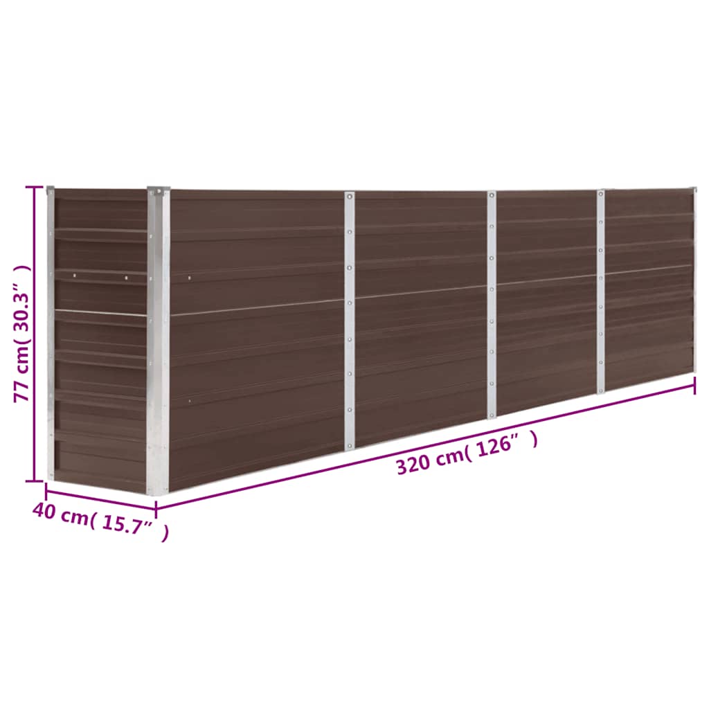 vidaXL Raised Garden Bed 320x40x77 cm Galvanised Steel Brown