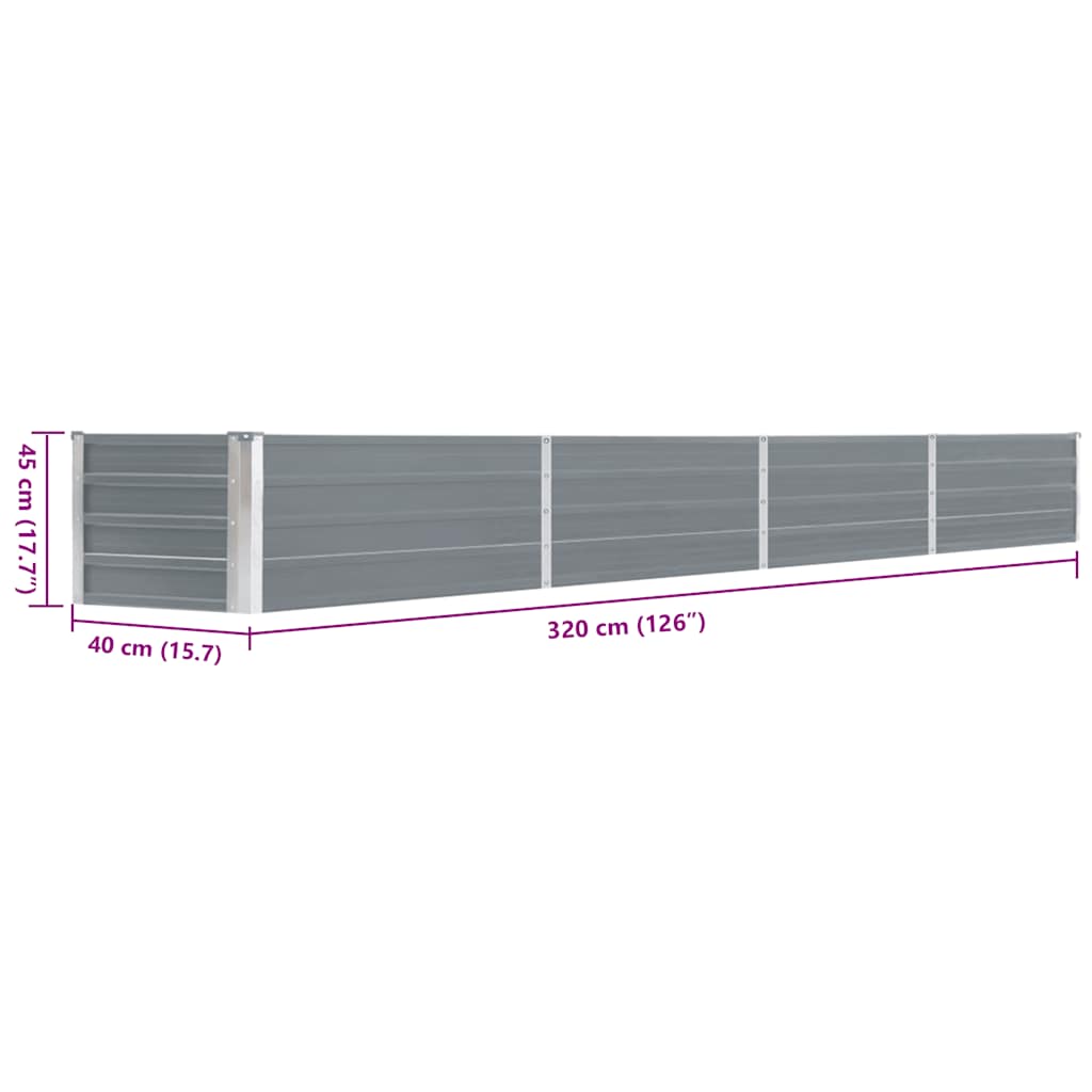 vidaXL Garden Raised Bed Galvanised Steel 320x40x45 cm Grey