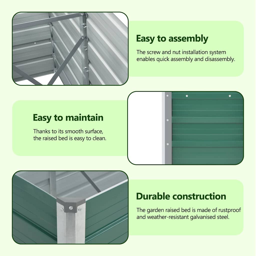 47053 vidaXL Garden Raised Bed Galvanised Steel 320x40x45 cm Green