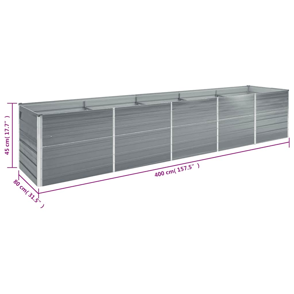 vidaXL Garden Raised Bed Galvanised Steel 400x80x45 cm Grey