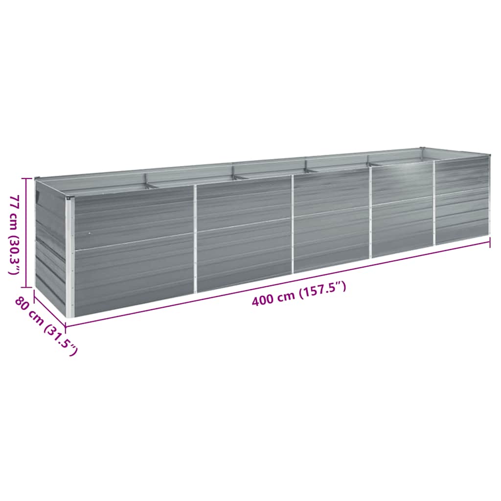 vidaXL Garden Raised Bed Galvanised Steel 400x80x77 cm Grey