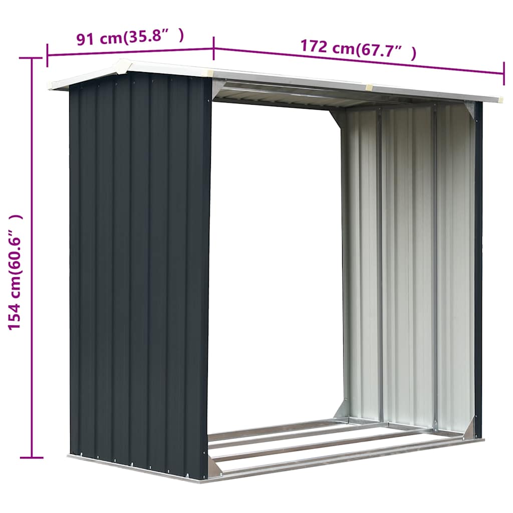 47082 vidaXL Log Storage Shed Galvanised Steel 172x91x154 cm Anthracite