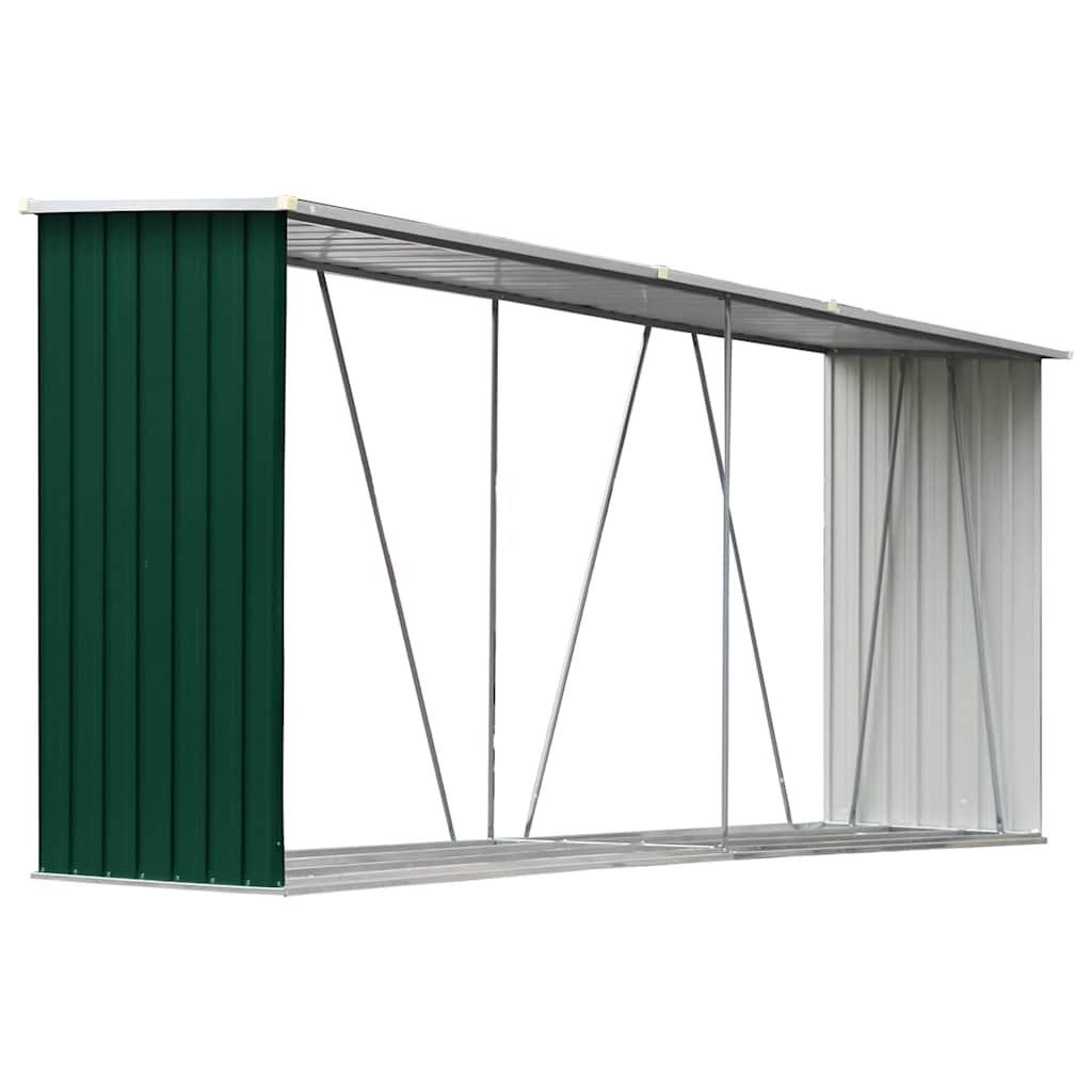 47083 vidaXL Garden Log Storage Shed Galvanised Steel 330x84x152 cm Green