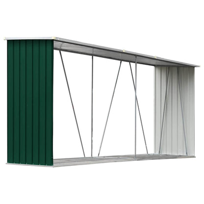 47083 vidaXL Garden Log Storage Shed Galvanised Steel 330x84x152 cm Green