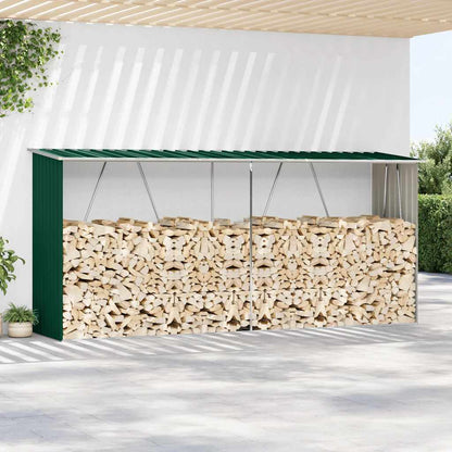 47083 vidaXL Garden Log Storage Shed Galvanised Steel 330x84x152 cm Green