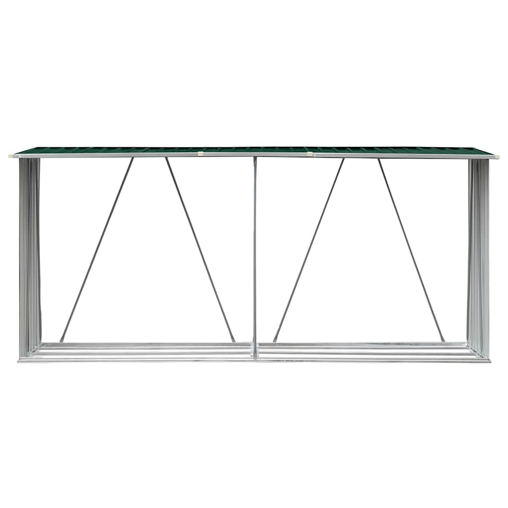47083 vidaXL Garden Log Storage Shed Galvanised Steel 330x84x152 cm Green