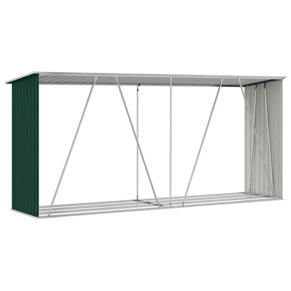 47083 vidaXL Garden Log Storage Shed Galvanised Steel 330x84x152 cm Green