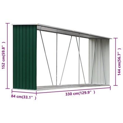 47083 vidaXL Garden Log Storage Shed Galvanised Steel 330x84x152 cm Green