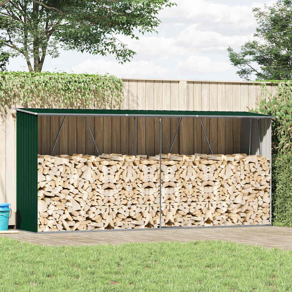 47083 vidaXL Garden Log Storage Shed Galvanised Steel 330x84x152 cm Green