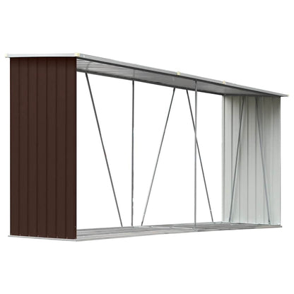vidaXL Garden Log Storage Shed Galvanised Steel 330x84x152 cm Brown