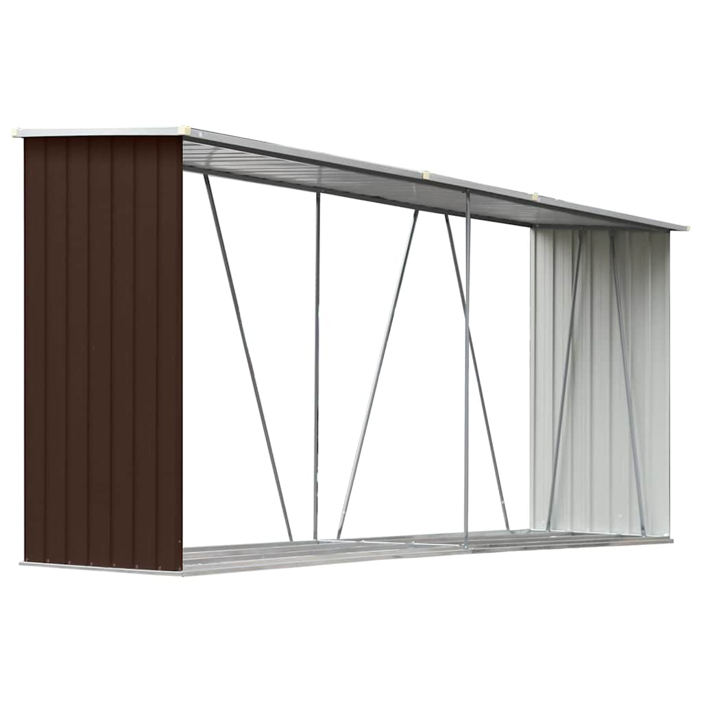 47084 vidaXL Garden Log Storage Shed Galvanised Steel 330x84x152 cm Brown