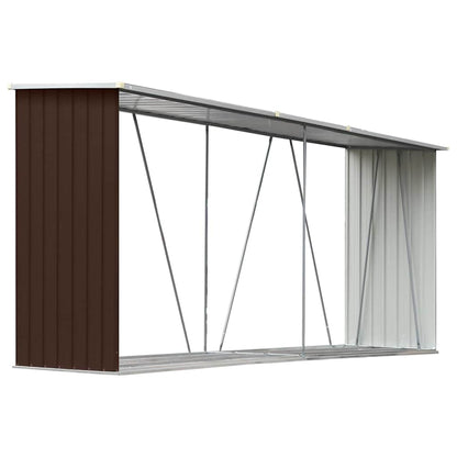 47084 vidaXL Garden Log Storage Shed Galvanised Steel 330x84x152 cm Brown