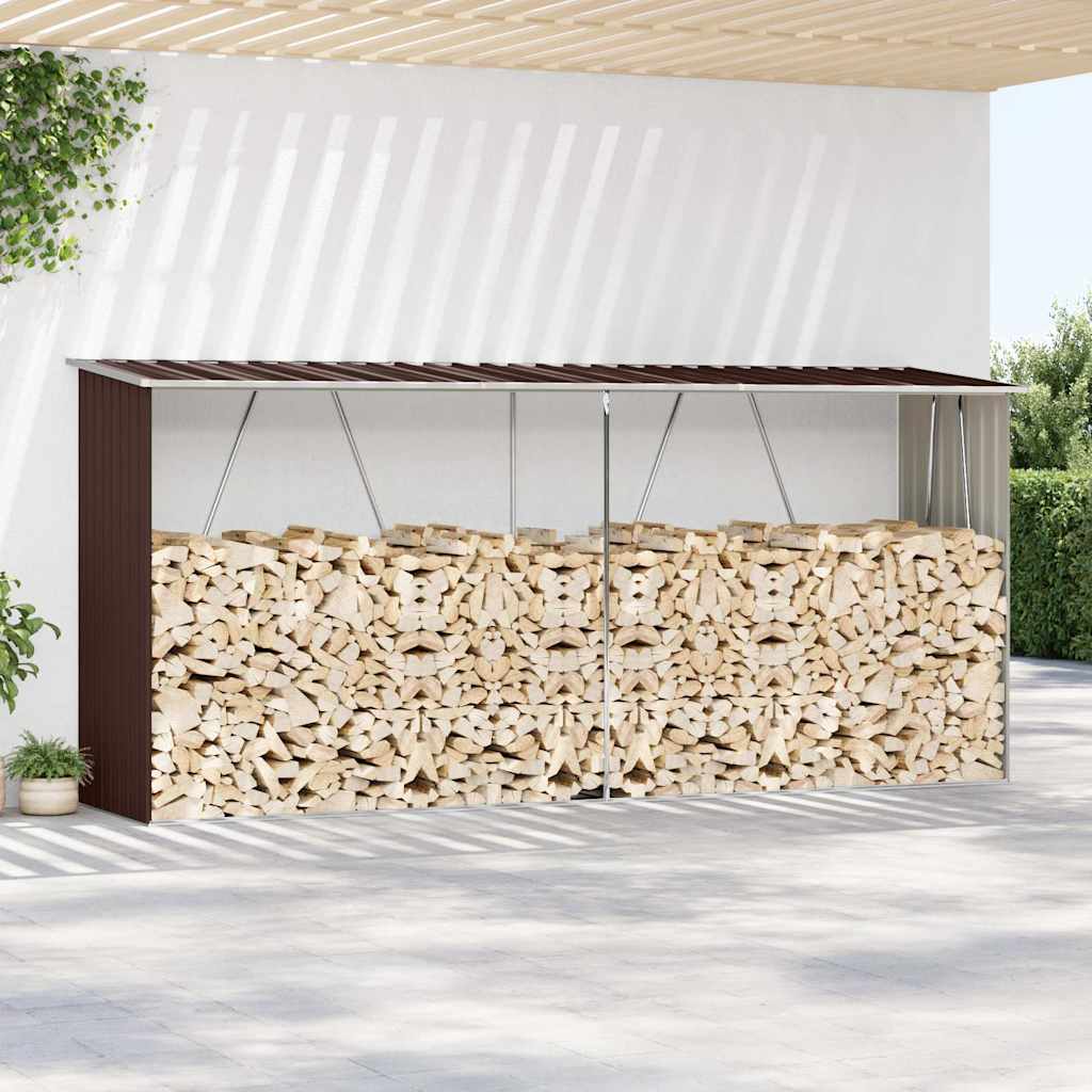 47084 vidaXL Garden Log Storage Shed Galvanised Steel 330x84x152 cm Brown