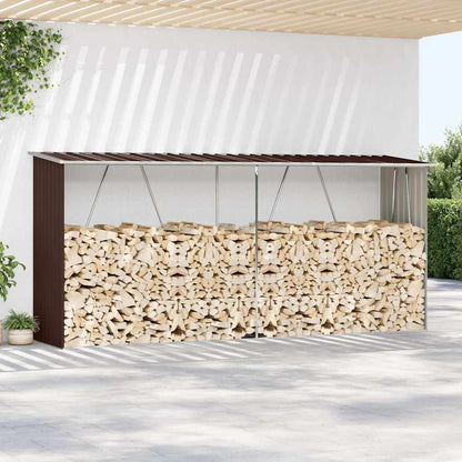 47084 vidaXL Garden Log Storage Shed Galvanised Steel 330x84x152 cm Brown