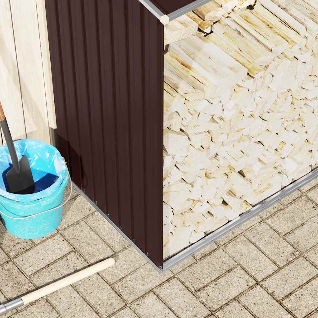 47084 vidaXL Garden Log Storage Shed Galvanised Steel 330x84x152 cm Brown