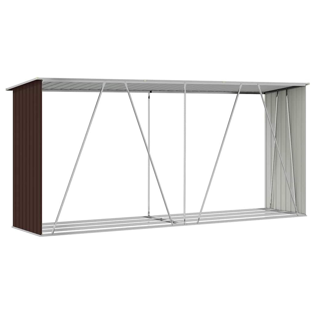47084 vidaXL Garden Log Storage Shed Galvanised Steel 330x84x152 cm Brown