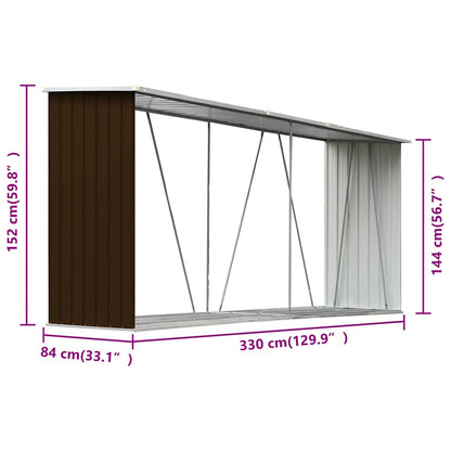 47084 vidaXL Garden Log Storage Shed Galvanised Steel 330x84x152 cm Brown