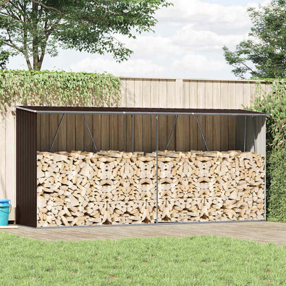 47084 vidaXL Garden Log Storage Shed Galvanised Steel 330x84x152 cm Brown