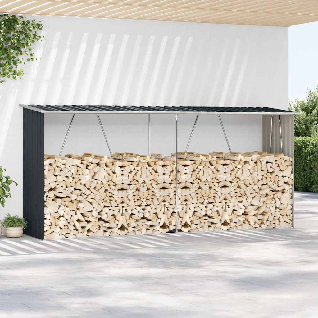 vidaXL Garden Log Storage Shed Galvanised Steel 330x84x152 cm Anthracite