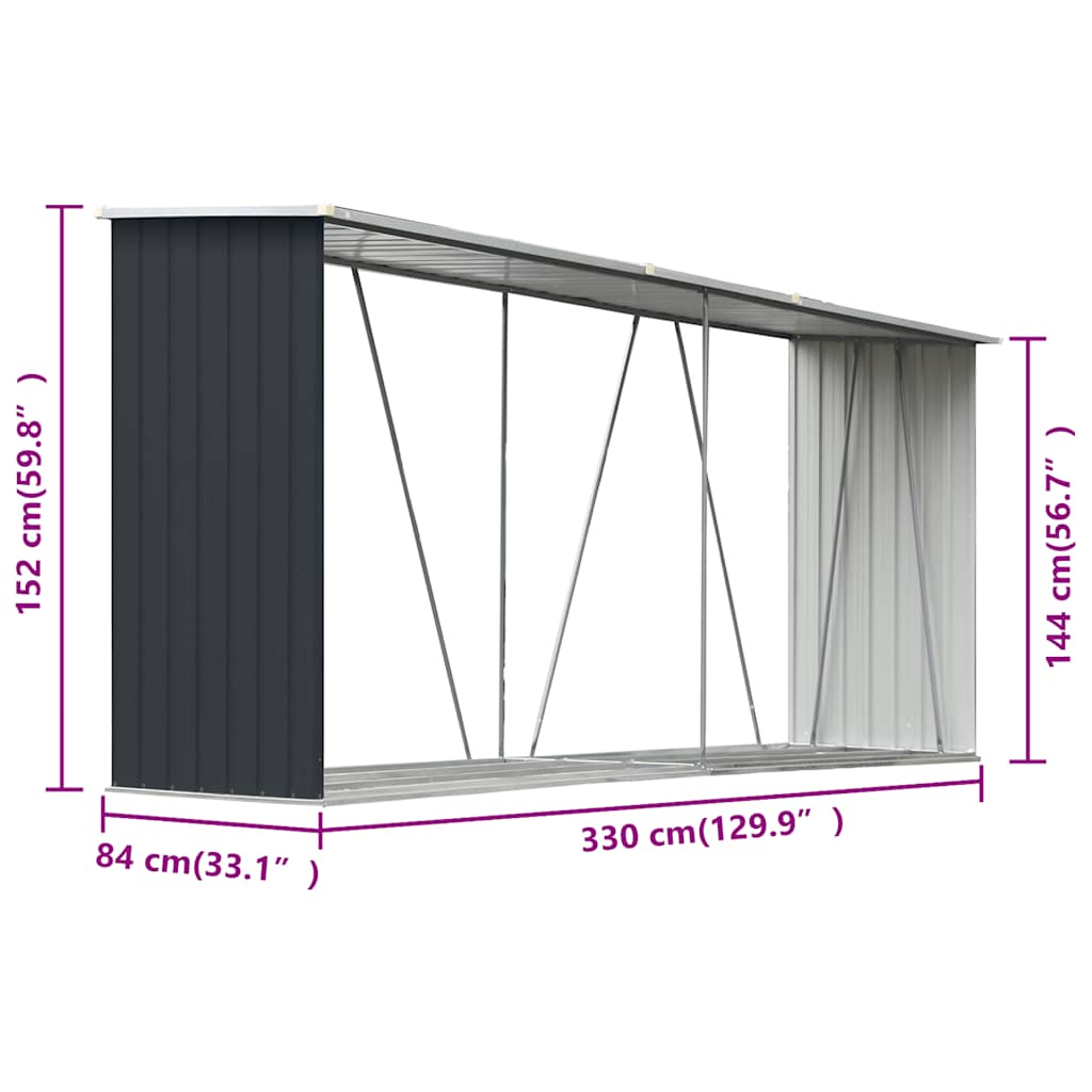 vidaXL Garden Log Storage Shed Galvanised Steel 330x84x152 cm Anthracite