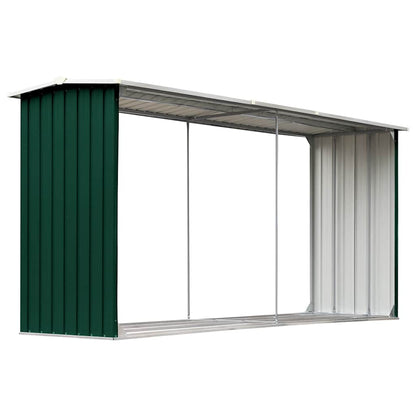 47086 vidaXL Garden Log Storage Shed Galvanised Steel 330x92x153 cm Green