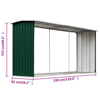 vidaXL Garden Log Storage Shed Galvanised Steel 330x92x153 cm Green