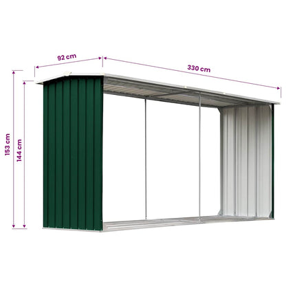 47086 vidaXL Garden Log Storage Shed Galvanised Steel 330x92x153 cm Green