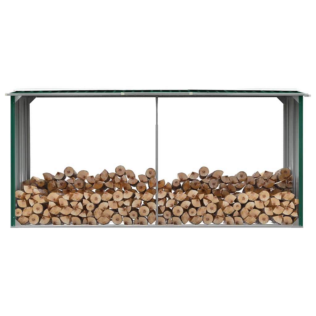 47086 vidaXL Garden Log Storage Shed Galvanised Steel 330x92x153 cm Green