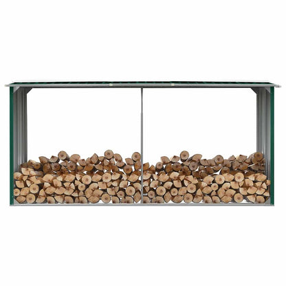47086 vidaXL Garden Log Storage Shed Galvanised Steel 330x92x153 cm Green